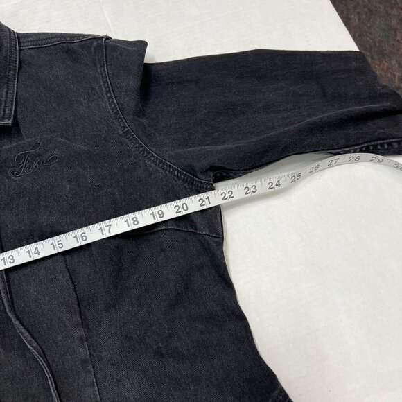 Vintage Fubu 18W Black Denim‎ Dress Button Down Tie Neck Side Slit Y2K Hip Hop - Picture 8 of 9